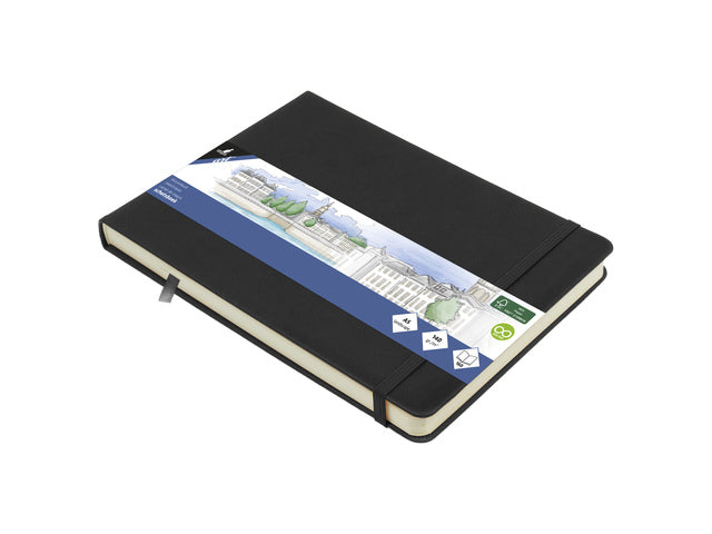 Schetsboek Kangaro A5 Querformat schwarz PU HC 80 Blatt 140gr Raumweiß mit Elastik und Flusen
