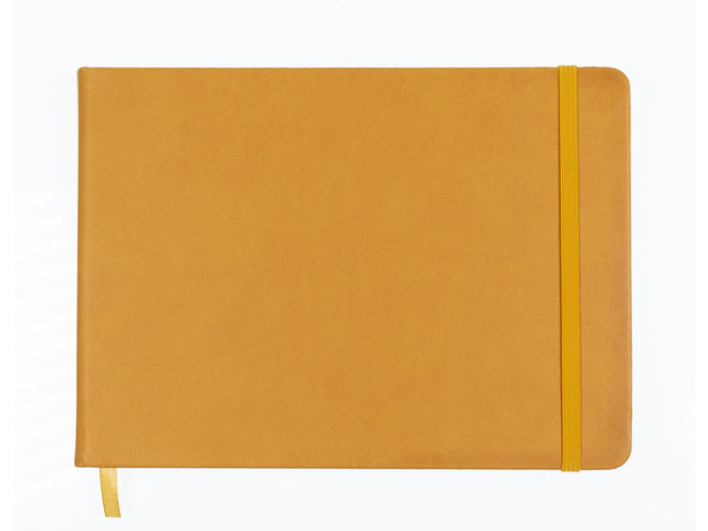 Schetsboek Kangaro A5 liggend okergeel PU HC 80 blad 140gr roomwit met elastiek en lint