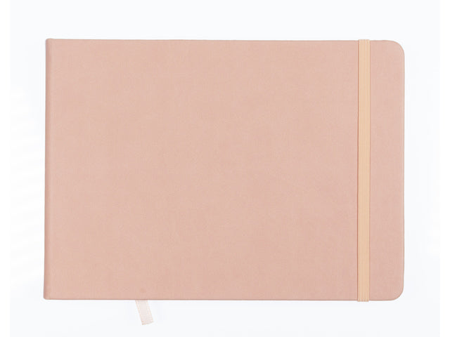 Schetsboek Kangaro A5 Querformat, rosafarbenes PU, HC, 80 Blatt, 140 g, weiß mit Elastik und Flusen