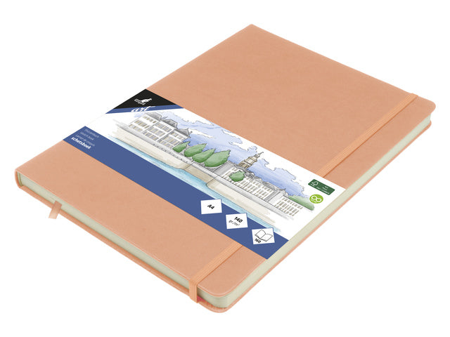Schetsboek Kangaro A4 oud roze PU HC 80 blad 140gr roomwit met elastiek en lint