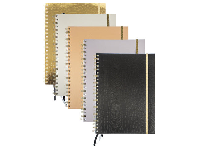 Spiralbuch Pure Croco A4, Packung mit 5 Stück, sortiert