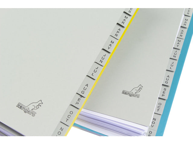 Tabblad ECO Kangaro A4 letters 180 grams grijs karton 23-gaats 12-delig jan -dec