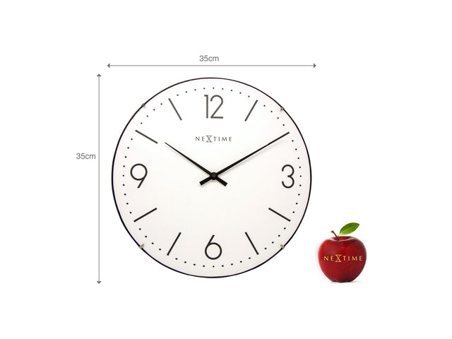 Wandklok NeXtime dia. 35 cm, Bol-Glas, weiß, 'Basic Dome'