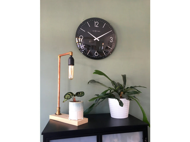 Wandklok NeXtime dia. 35 cm, Bolglas, Schwarz, 'Basic Dome'