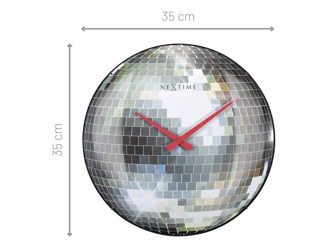 Stille Wanduhr - 35cm - Discobal - Koepelvormig Glas - NeXtime "Disco Ball"