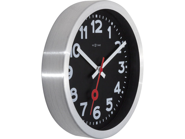 Wandklok NeXtime 'Station' Ø19 cm, geborstetes Aluminium schwarz