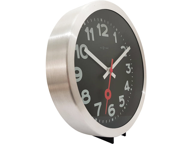 Wandklok NeXtime 'Station' Ø19 cm, geborstetes Aluminium schwarz