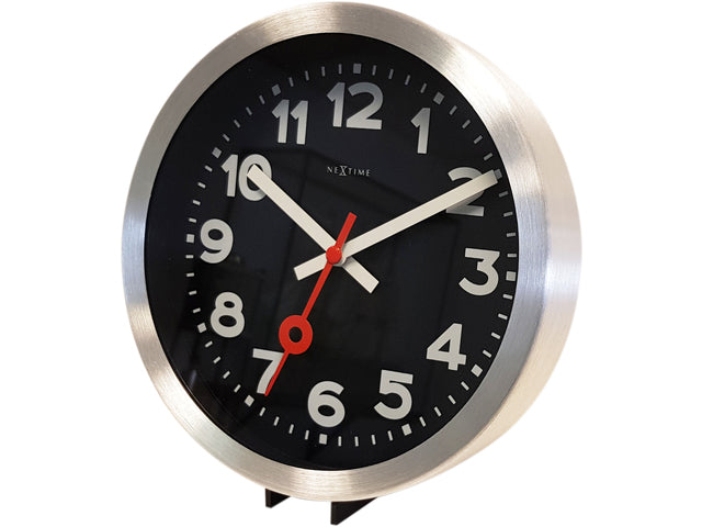 Wandklok NeXtime 'Station' Ø19 cm, geborstetes Aluminium schwarz