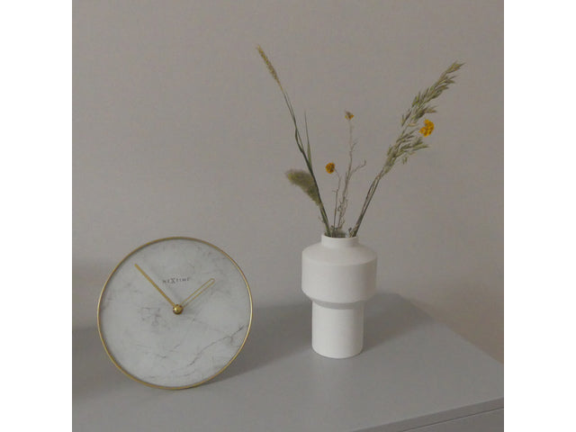 NeXtime - Tafelklok - Ø 20 cm - Glas/Metaal - Wit - 'Marmer'
