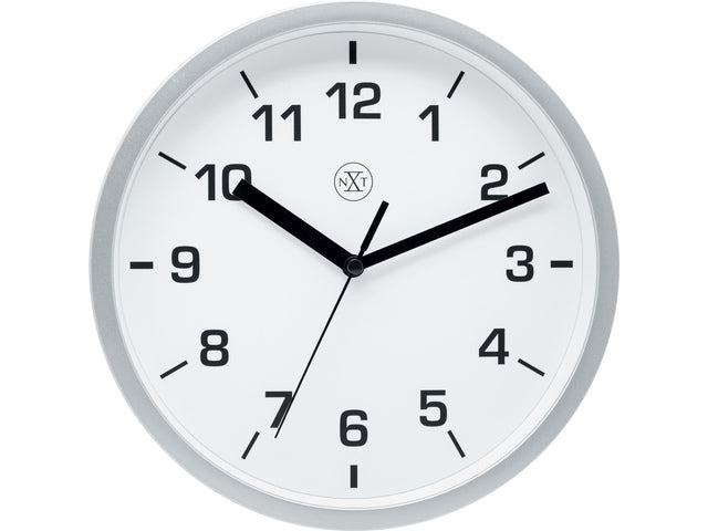 wanduhr NXT durchmesser 20 cm kunststoff silber, weiß wijzerplaat