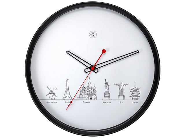Wandklok nXt Worldtour dia 30cm kunststof zwart