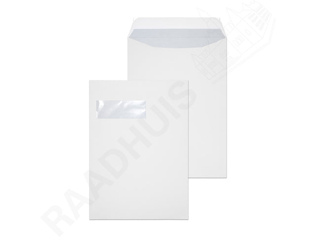 Akte envelop met venster Raadhuis 220x312mm C4 wit met plakstrip doos a 250 stuks
