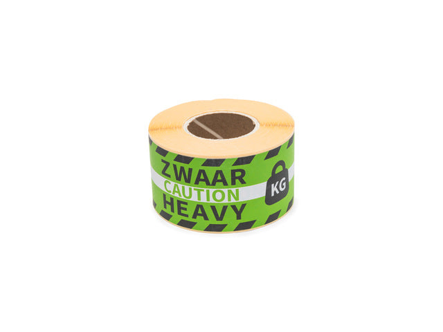 Gevaaretiket Raadhuis 46x125mm rol 250 stuks Zwaar voorzichtig EN/NL groen