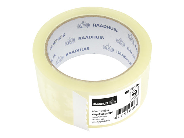 Verpakkingstape Raadhuis PP 48mmx66m transparant geluidsarm