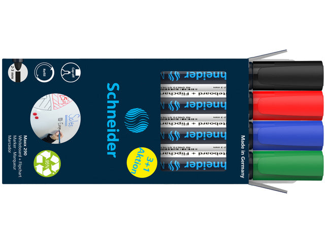 Boardmarker Schneider Maxx 290 assorti doos 3+1 gratis