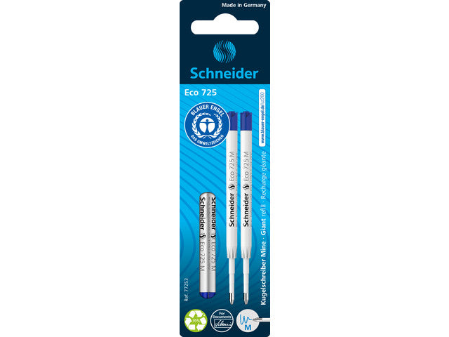 Balpenvulling Schneider Eco blauw 2 stuks op blister