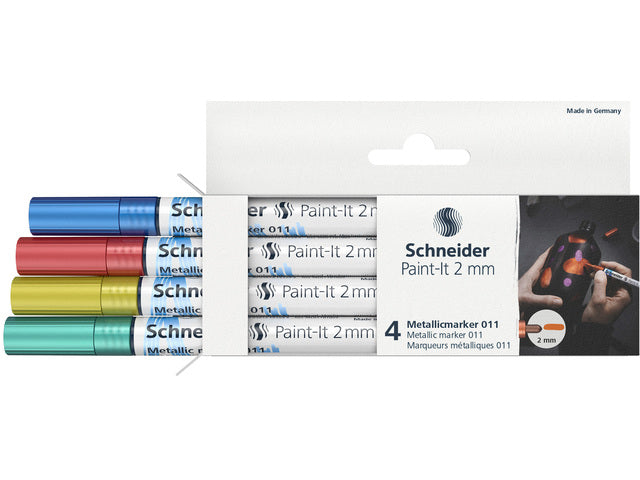 Metallmarker Schneider Paint-it 011 2mm Etui 4. (metallisches Blau, Rot,
