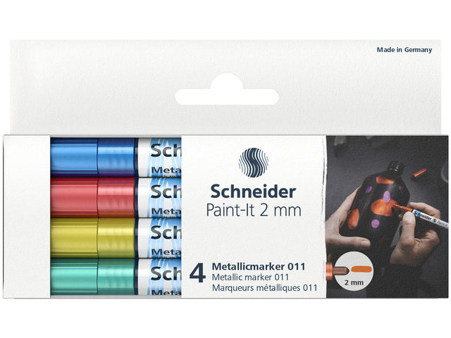 Metallmarker Schneider Paint-it 011 2mm Etui 4. (metallisches Blau, Rot,