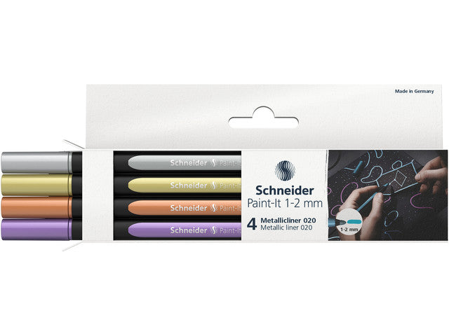 Metallic liner Schneider Paint-it 020 1-2mm etui 4st. (metallic zilver, goud, koper