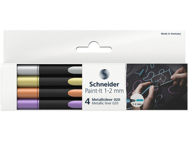 Metallic liner Schneider Paint-it 020 1-2mm etui 4st. (metallic zilver, goud, koper