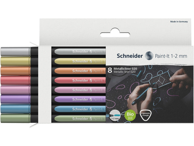 Metallic liner Schneider Paint-it 020 1-2mm etui 8st. (metallic zilver, goud, koper,