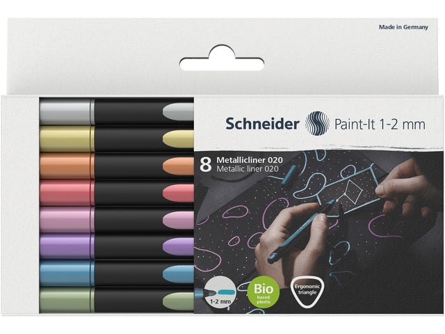 Metallic liner Schneider Paint-it 020 1-2mm etui 8st. (metallic zilver, goud, koper,