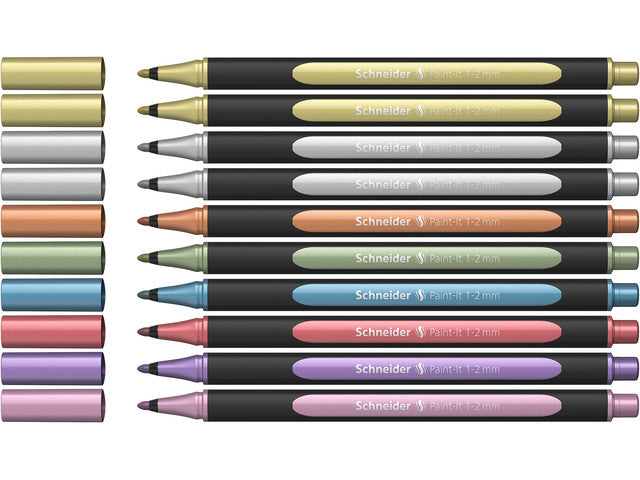Metallic liner Schneider Paint-it 020 1-2mm doos 10st. ass.kleur (metallic zilver 2x,