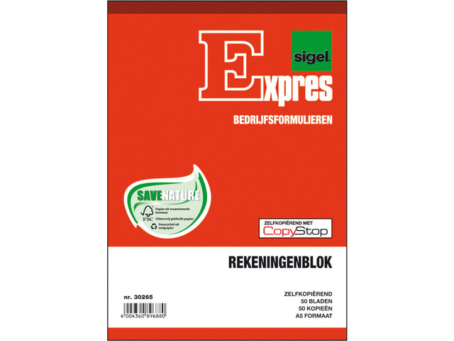 Rekeningblok Sigel Expres zelfkopiërend A5 2x50 blad