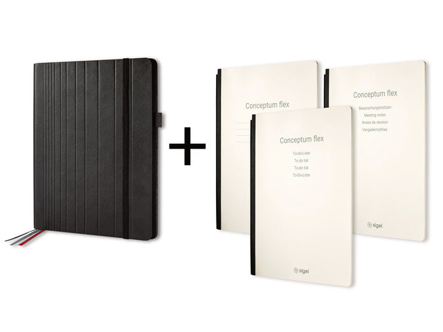Business Organizer Conceptum Flex Kunstleer, A4, zwart, gevuld met schrift geruit, to-do-list schrift en gespreksnotitiesschrift