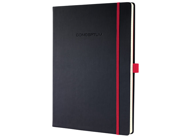 Benachrichtigungsbuch Conceptum RED Edition A4 schwarz gelinieter Hardcover. Genummerte Seiten, Innenausstattung, elastisches DMV-Elastik, Lus für den Stift, 2 Leisten. 194 Seiten 80 Gramm chamoiskleriges Papier. PEFC-zertifiziert