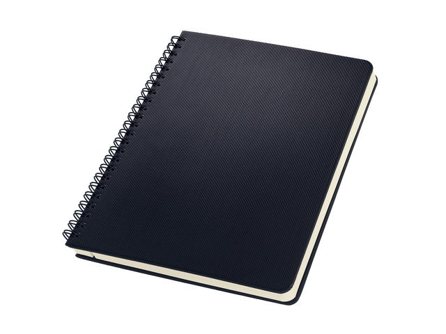 Notitieblok Conceptum A5 zwart 5mm ruit hardcover. 160 pagina's 80 grams chamoiskleurig papier. Ontmoet snelzak. 4-voudige perforatie, kopregel voor datum. PEFC-gecertificeerd