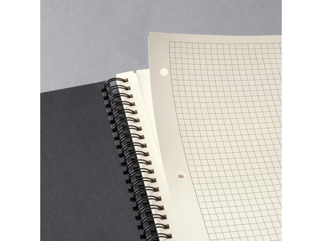 Notitieblok Conceptum mit Spiralbindung, schwarz, 5 mm, gebundenes Buch. 160 Seiten, 80 Gramm chamoiskleriges Papier. Mit Quickpocket. 4-Loch-Perforation, Datumsmarkierung. PEFC-zertifiziert