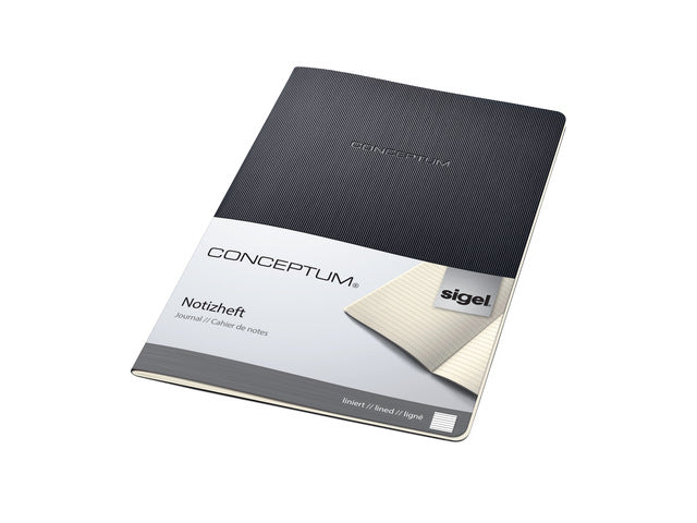 Benachrichtigungsbuch Conceptum A4 schwarz gelinieter Softcover. 64 Seiten 80 Gramm chamoiskleriges Papier. Mit Quickpocket. 4-Loch-Perforation, Datumsmarkierung. PEFC-zertifiziert