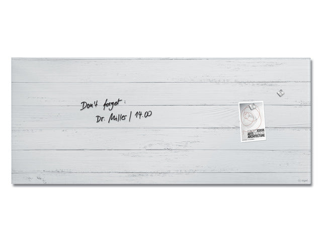 Glasmagneetbord Sigel mat WHITE WOOD 1300x550x15mm 3 magn + bevestigingsmat.