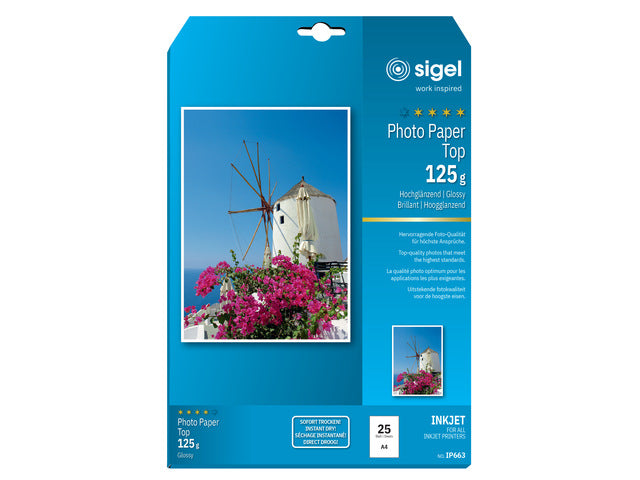 Inkjetpapier Sigel A4 125grs Fotopapier pak a 25 vel hoogglans hoogwit