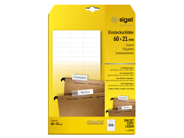 Insteeklabels Sigel für Hangmappen. 156 Stück. 60x21mm.