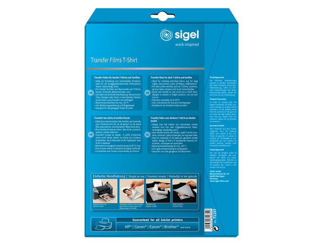 Inkjetfolie Sigel A4 Transfer weiß 6 Stück für Kleidung/Textil +6 gratis