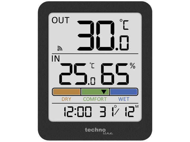 Thermometer Technoline WS 9488 81x98x22mm antraciet met 1 buitensensor 30m