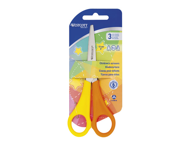 Schaar Westcott Kids 13cm Spitse Punt Linkshänder Gelb/Orange