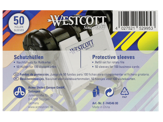 Hoezen Westcott tbv Rolodex AC-E744539 50 Stück 10,2x1,6x6,8cm