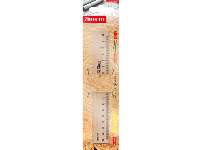 Liniaal Aristo 17cm hout met metaalinleg