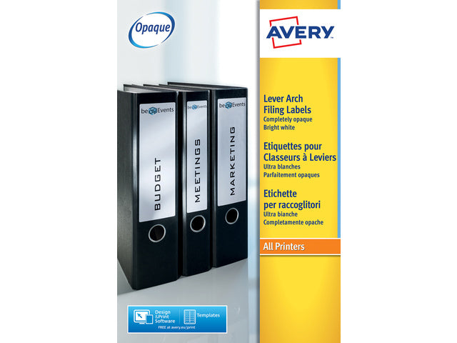 Ordnerteppich Avery 192x38mm mit 25 Vel, 7 Etiketten pro Vel