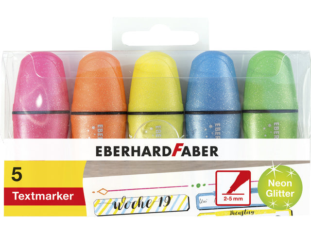 Textmarker Eberhard Faber Mini-Glitzer-Neon-Etui, 5 Stück