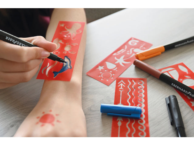 Tattoostift Eberhard Faber Beach 4st. en 4in1-sjablonen. (zwart,oranje, blauw en bruin)