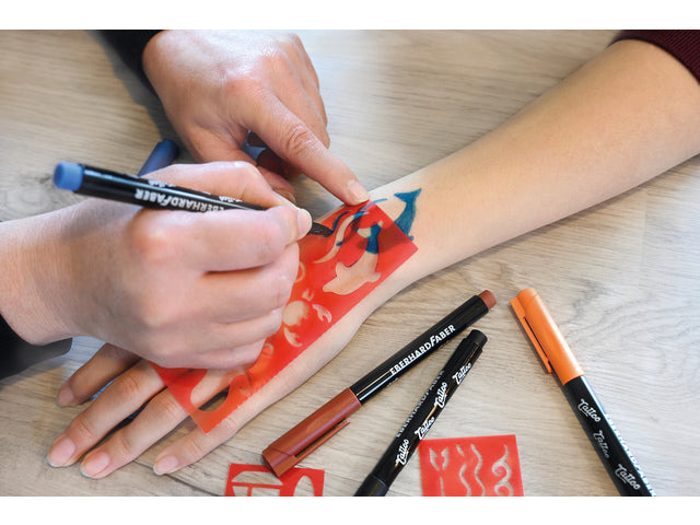 Tattoostift Eberhard Faber Beach 4st. en 4in1-sjablonen. (zwart,oranje, blauw en bruin)