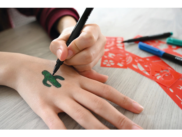 Tattoostift Eberhard Faber Kids 4st. en 4in1-sjablonen. (zwart, blauw, groen en rood)