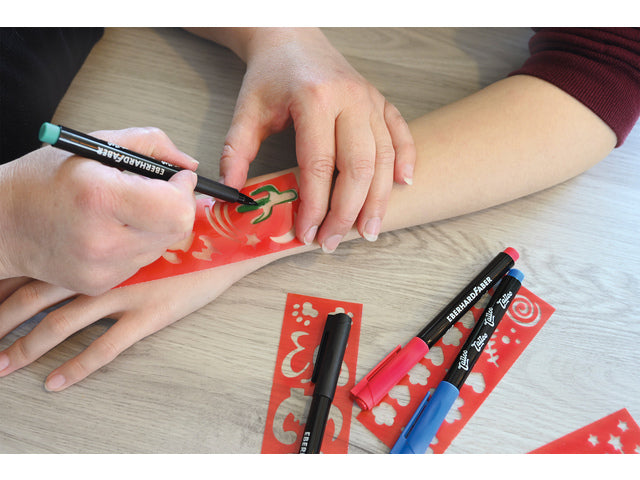 Tattoostift Eberhard Faber Kids 4st. en 4in1-sjablonen. (zwart, blauw, groen en rood)