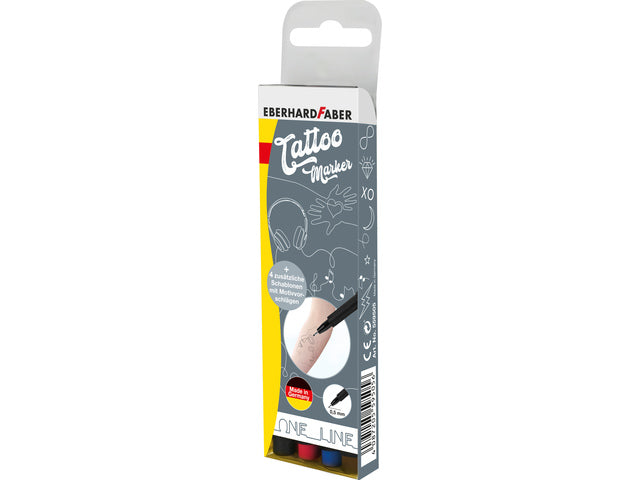 Tattoostift Eberhard Faber 4 stuks, 4 kleuren rood, bruin, zwart en blauw