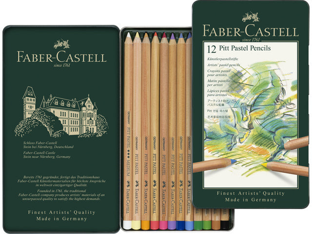 Pastellfarbenes Faber-Castell Pitt Metalletui mit 12 Stück