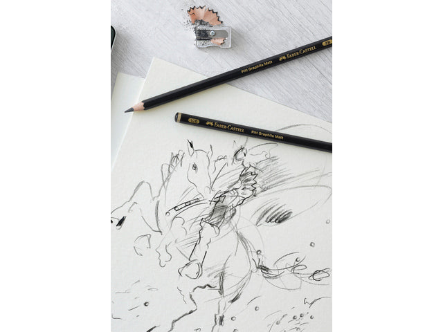 Grafietpotlood Faber-Castell Pitt Mat set 3 potl.10B,12B,14B, 1 gom, 1 enkele slijper op blister